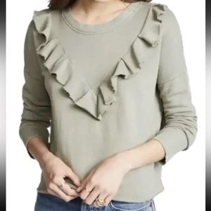 Free People Women’s Ooh La Ruffle Pullover Cropped Sweatshirt Green Size XS